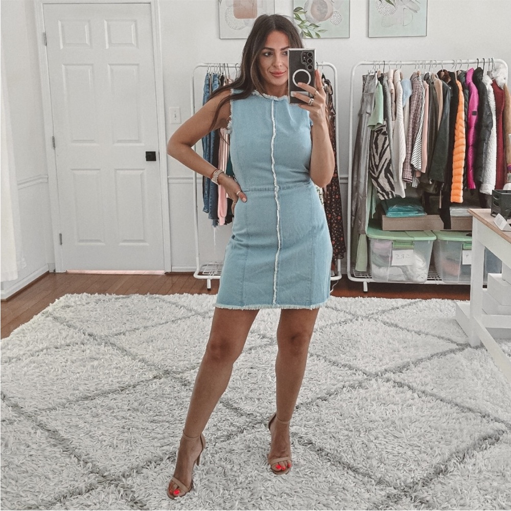 Denim raw hem mini dress